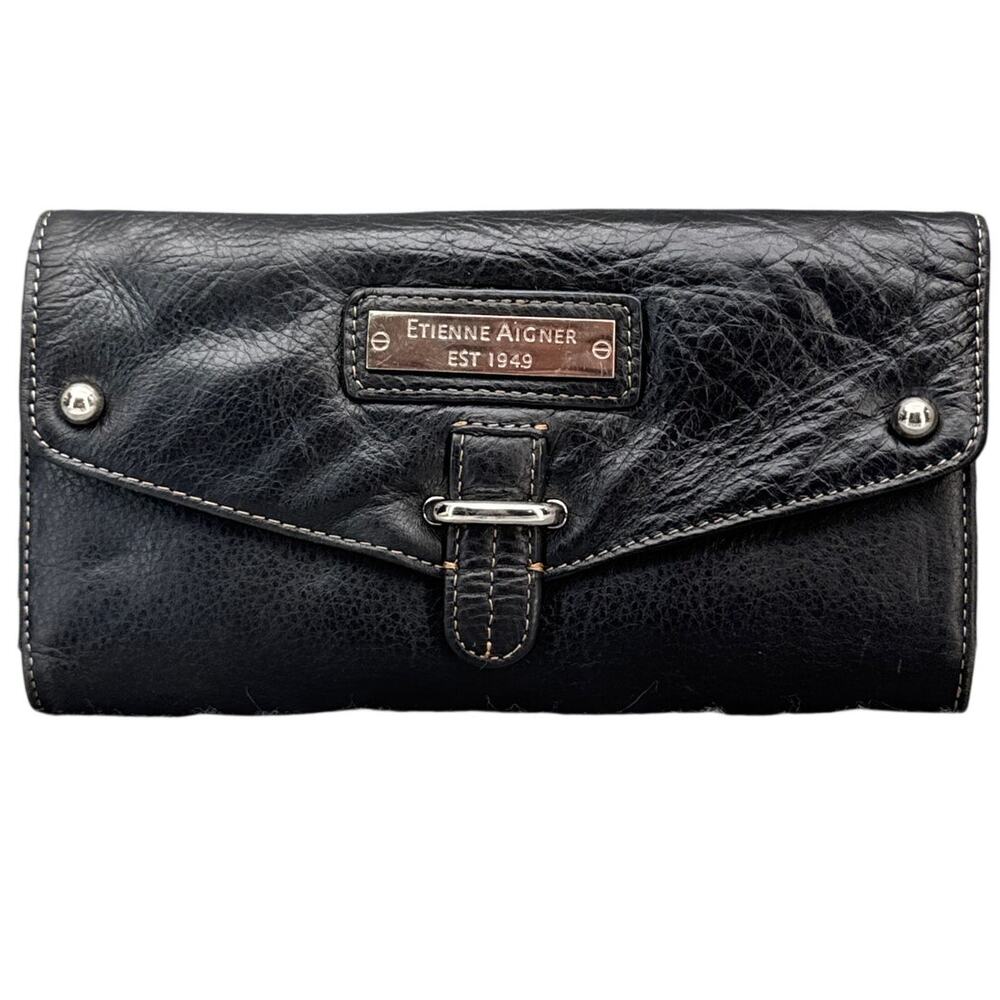 Etienne Aigner Vintage Black Leather Silver Hardware Wallet